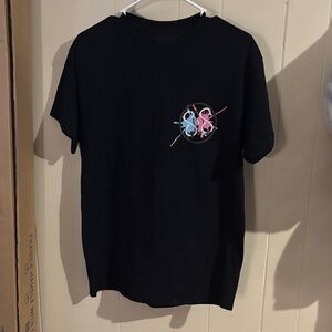 Gildan Black T-Shirt with Pink and Blue Graphic